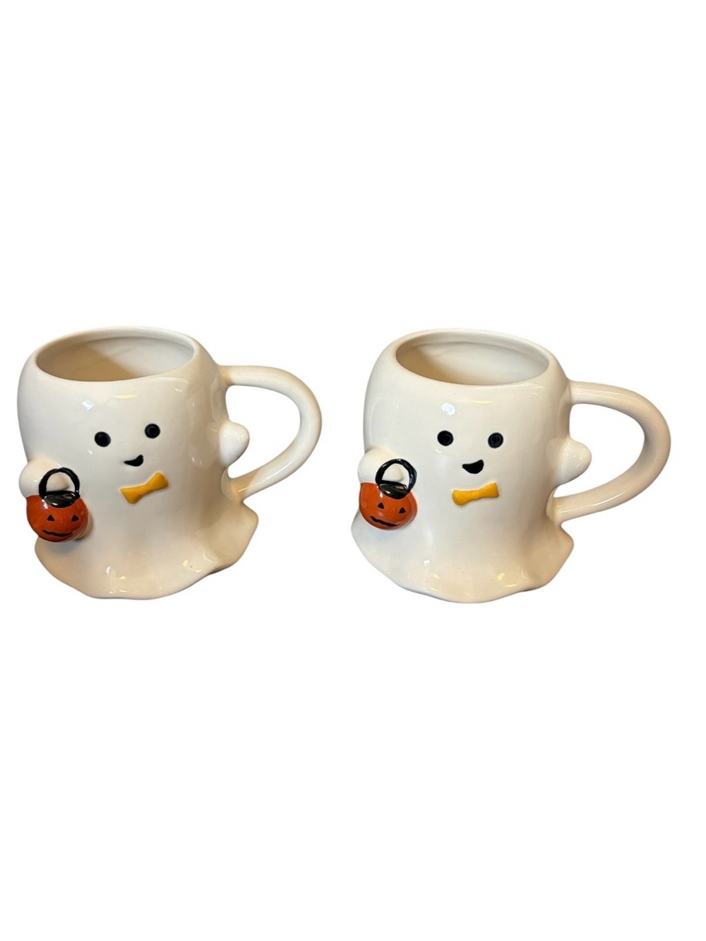 Hyde & EEK! Boutique Halloween Stoneware Ghost Bowtie Treat Bucket Mugs 15.2 oz